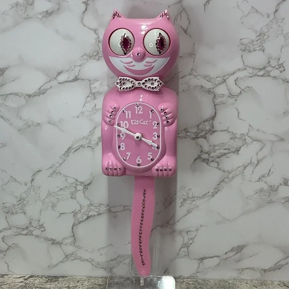 Jeweled Pink Satin Kit-Cat Klock clock SUPER RARE - Picture 2 of 7